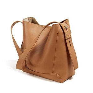 leather hobo handbags for women, cowhide leather ladies large capacity shoulder bucket purse and handbags (brown)