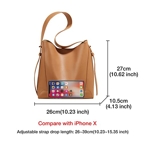 Leather Hobo Handbags for Women, Cowhide Leather Ladies Large Capacity Shoulder Bucket Purse and Handbags (Brown)