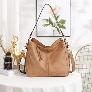 CLUCI Hobo Purses Handbags for Women Vegan Leather Tote Fashion Crossbody Large Shoulder Bag Two-tone Camel