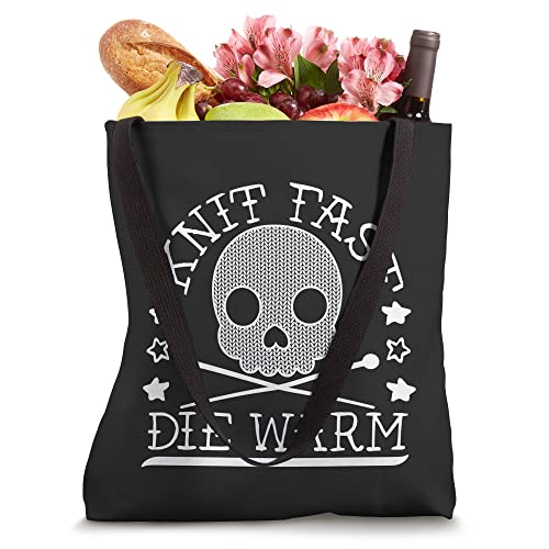 Funny Gothic Yarn Skull Knitting Needles Knit Fast Die Warm Tote Bag