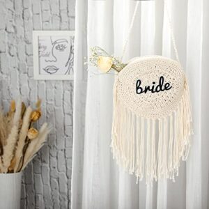 Bride Cowgirl Bag Bachelorette Party Gift Bags Bridesmaid Bride Crochet Purse White Crossbody Fringe Bag for Women Bachelorette Party Favor Cowgirl Bachelorette Country Wedding Bridal Shower 7.87 Inch