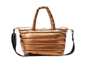 no boundaries women’s puffy quilted tote handbag (bronze)
