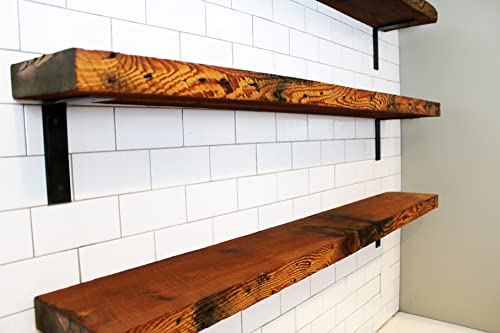 Modern Timber Craft Reclaimed Wood Wall Shelves | 2" H x 8" D | Easy-to-Install | Steel Angle Shelf Brackets Included | Rustic Decoration