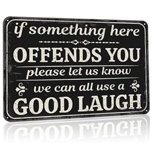 rousen man cave decor metal signs, funny garage sarcastic vintage tin sign, suitable for home, bar, yard, rv, kitchen, office, aluminum sign 12×8 inch, 4 holes for easy hanging – if something here offends you please let us know we can all use a good laugh