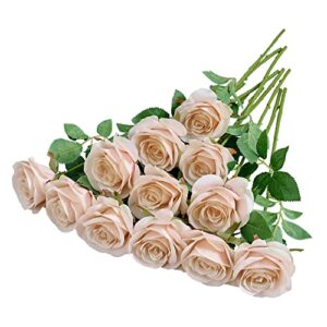 helera 12pcs roses artificial flowers fake rose blush pink silk roses pink silk flowers rose with long stems for wedding home party centerpieces decorations