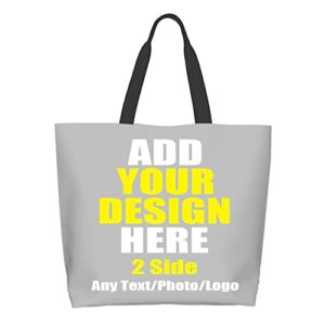 amapark custom tote bag handbag shopping bag add your photo text logo image shoulder bag for work travel business shopping – silver