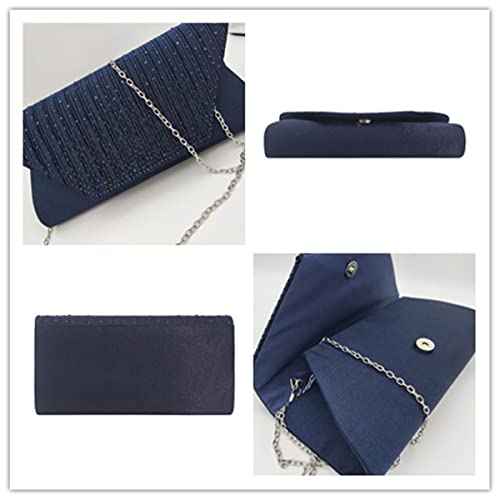 WIGUYUN Women Elegant Clutch Purse Rhinestones Pleated Wedding Clutch Handbag with Chain Formal Evening Bag Blue