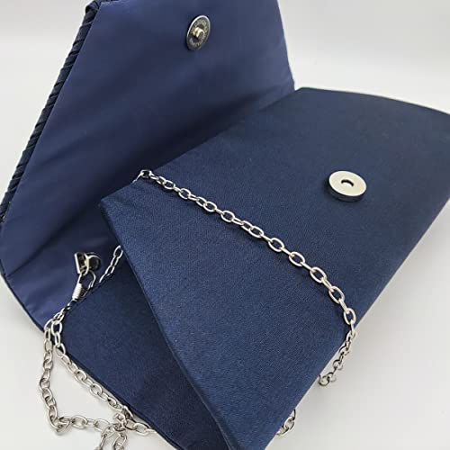 WIGUYUN Women Elegant Clutch Purse Rhinestones Pleated Wedding Clutch Handbag with Chain Formal Evening Bag Blue