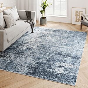 dripex modern abstract collection area rug, washable 4×6 rug soft fluffy indoor carpet area rugs for living room bedroom kids rooms, dark blue non-slip faux fur throw rug floor mats for home