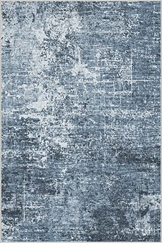 Dripex Modern Abstract Collection Area Rug, Washable 4x6 Rug Soft Fluffy Indoor Carpet Area Rugs for Living Room Bedroom Kids Rooms, Dark Blue Non-Slip Faux Fur Throw Rug Floor Mats for Home
