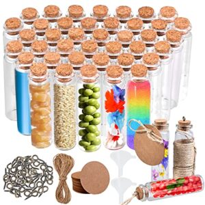 Faburo 40pcs 20ml Small Glass Bottles with Corks, Small Glass Jar with Cork Lid, Mini Clear Glass Bottles with Tags and Strings for DIY Art Crafts Storage, Small Glass Vials for Wedding Favors