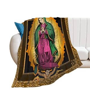 catholic blankets gifts, 40″x50″ blanket throw, soft lightweight cozy fleece our lady of guadalupe virgin mary bed sofa plush for women