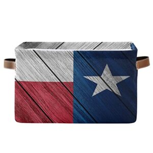 texas wood flag storage basket storage organizer box bin large collapsible cube baskets with pu handles for shelf closet nursery laundry 2 pack