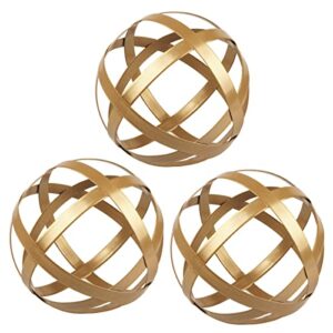 YIYA Gold Decorative Sphere Set of 3 - Metal Ball Decoration - Metal Band Decorative Ball - Metal Ball Table Decor for Living Room Bedroom Kitchen Office Coffee Table Desk