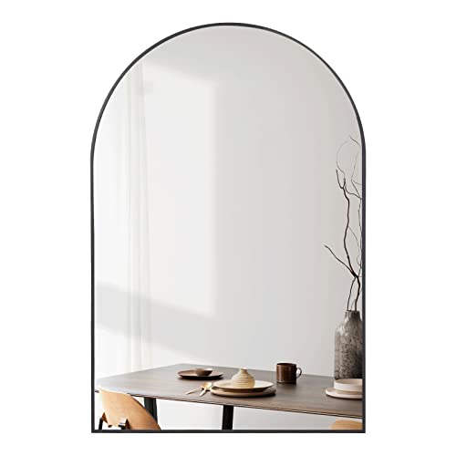 NUTTUTO Arched Mirror, 20"x28" Black,Vanity Mirror for Wall, Arched Decorative Mirror, Metal Frame, HD Glass, Engineered Wood Backboard,Wall Mount Hangs Vertical Mirror