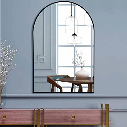 NUTTUTO Arched Mirror, 20"x28" Black,Vanity Mirror for Wall, Arched Decorative Mirror, Metal Frame, HD Glass, Engineered Wood Backboard,Wall Mount Hangs Vertical Mirror