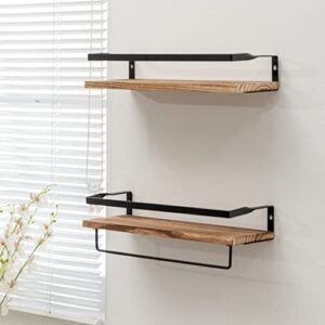 HOUSENLuxury Floating Shelves Bathroom Shelves with Towel Bar Set of 2, Wall Mounted Storage Shelves with Wood for Kitchen, Bedroom, Living Room,Office (Wood)