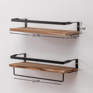 HOUSENLuxury Floating Shelves Bathroom Shelves with Towel Bar Set of 2, Wall Mounted Storage Shelves with Wood for Kitchen, Bedroom, Living Room,Office (Wood)