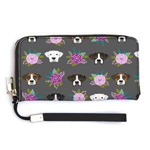 boxer dogs and flower women’s travel wallet zip around wristlet purse clutch phone handbag