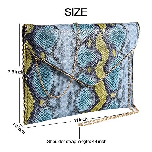 Women Fashion Snakeskin Pattern Clutch Handbag Envelope Bag Chain Shoulder Bag Evening Party Bag