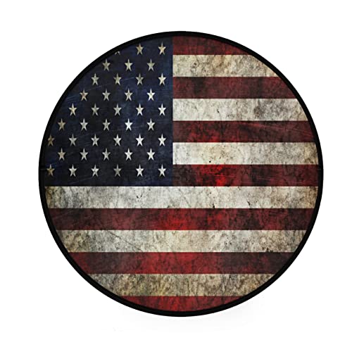 ALAZA American Flag Patriotic Round Area Rug,Non Slip Absorbent Comfort Round Rug,Washable Floor Carpet Yoga Mat for Entryway Living Room Bedroom Sofa Home Decor