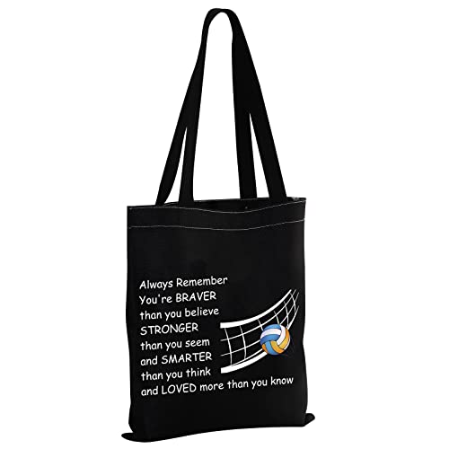 MBMSO Volleyball Gifts for Women Volleyball Player Lovers Team Tote Bag Volleyball Shoulder Bag Canvas Shopping Bag (Volleyball TB-black-02)