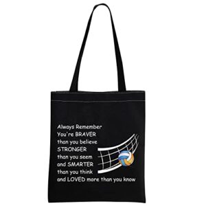 MBMSO Volleyball Gifts for Women Volleyball Player Lovers Team Tote Bag Volleyball Shoulder Bag Canvas Shopping Bag (Volleyball TB-black-02)