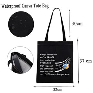 MBMSO Volleyball Gifts for Women Volleyball Player Lovers Team Tote Bag Volleyball Shoulder Bag Canvas Shopping Bag (Volleyball TB-black-02)