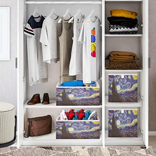 KEEPREAL Van Gogh The Starry Night Basket Bin Large Storage Basket Toy Basket Rectangular Storage Basket Clothes Basket Decorative Basket for Home Office