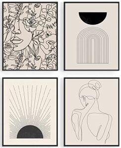 minimalist boho wall art prints, abstract wall art black beige sunrise women line wall decor, mid-century modern art print, neutral geometric canvas artwork posters for living room, bedroom, bathroom, gallery, boho room decor -11″x14″, unframed (11×14 inc