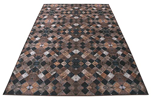 Faux Cowhide Contemporary Area Rug 6x9 Patchwork Heirloom Frescoes Polyester Rug with Cotton-Canvas Backing