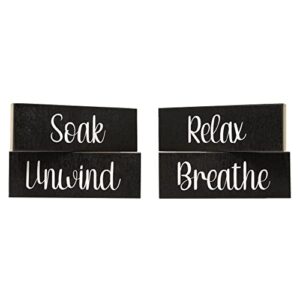 JennyGems Relax Soak Unwind Breathe Wooden Block Signs, Farmhouse Wood Sign Set, Black and White Bathroom Decor, Made in USA