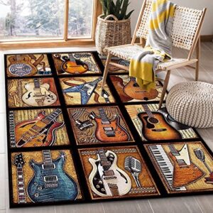 guitar rug music rug vintage guitar rugs non slip floor mat soft carpet for living room bedroom guitar carpet insulation for music room bedroom home decor fun musical theme guitar area rug a22, 5×7 ft