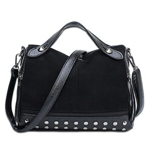 xackwuero women fashion classic pu leather bag rivet studded crossbody bag tote shopping shoulder handbag (black)