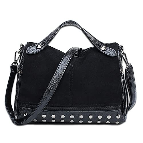 XACKWUERO Women Fashion Classic PU Leather Bag Rivet Studded Crossbody Bag Tote Shopping Shoulder Handbag (Black)