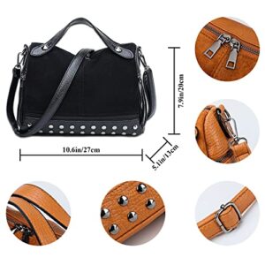 XACKWUERO Women Fashion Classic PU Leather Bag Rivet Studded Crossbody Bag Tote Shopping Shoulder Handbag (Black)