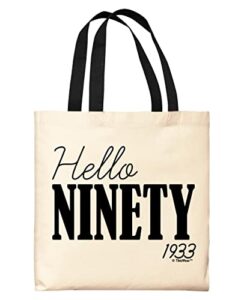 90th birthday decorations for men hello ninety 1933 black handle canvas tote bag