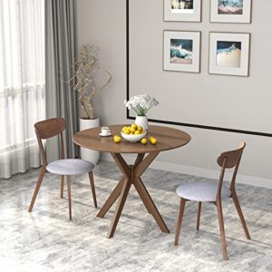 Giantex 3-Piece Dining Table and Chair Set, Wooden Kitchen Table Set, Farmhouse Round Kitchen Table and 2 Cushioned Dinette Chairs, Mid-Century Dining Table Set for Dining Room, Kitchen, Living Room