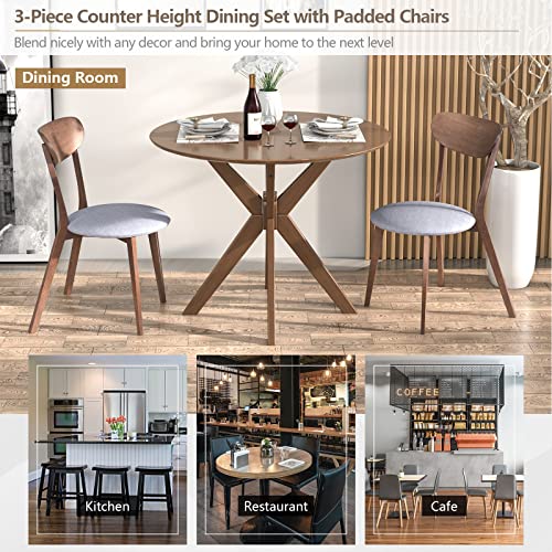 Giantex 3-Piece Dining Table and Chair Set, Wooden Kitchen Table Set, Farmhouse Round Kitchen Table and 2 Cushioned Dinette Chairs, Mid-Century Dining Table Set for Dining Room, Kitchen, Living Room