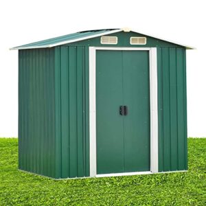 kinbor 6′ x 4′ storage shed – outdoor garden metal shed with double door, tool storage shed for patio, lawn, garden, backyard, green