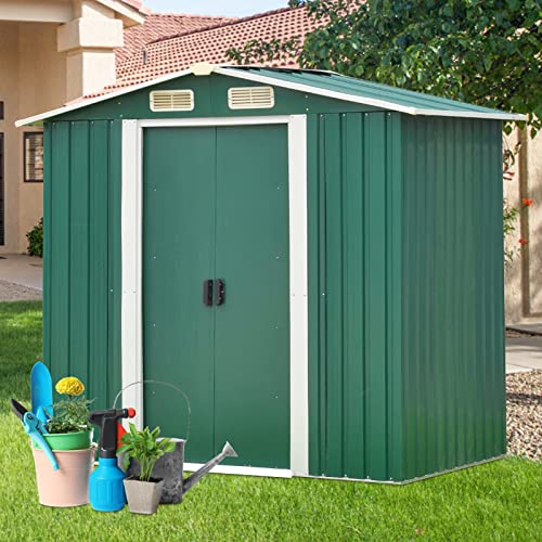 kinbor 6' x 4' Storage Shed - Outdoor Garden Metal Shed with Double Door, Tool Storage Shed for Patio, Lawn, Garden, Backyard, Green