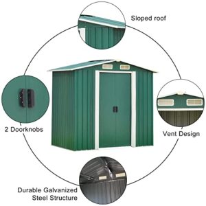 kinbor 6' x 4' Storage Shed - Outdoor Garden Metal Shed with Double Door, Tool Storage Shed for Patio, Lawn, Garden, Backyard, Green