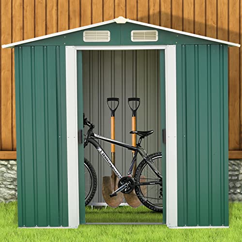 kinbor 6' x 4' Storage Shed - Outdoor Garden Metal Shed with Double Door, Tool Storage Shed for Patio, Lawn, Garden, Backyard, Green