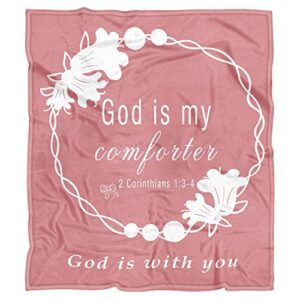 Nosovlra God is My Comforter Blanket - Scripture Blanket with Healing Caring Inspirational Faith Prayer Religious Gifts for Women Christian Bible Verse Throw Blanket (God Pink, 50 X 60 Inches)