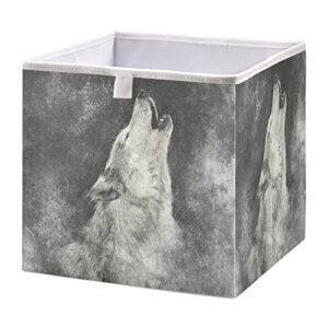 blueangle watercolor cool wolf cube storage bin, 11 x 11 x 11 in, large collapsible organizer storage basket for home décor（572）