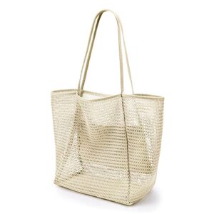 kalidi beach mesh tote bag, casual tote bag hobo women foldable max 23l shoulder bag for beach picnic vacation