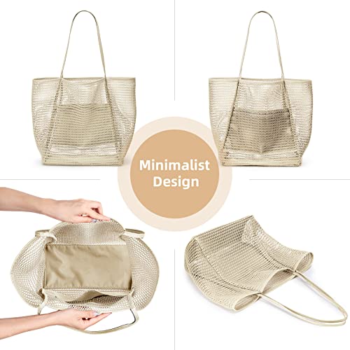 KALIDI Beach Mesh Tote Bag, Casual Tote Bag Hobo Women Foldable MAX 23L Shoulder Bag For Beach Picnic Vacation