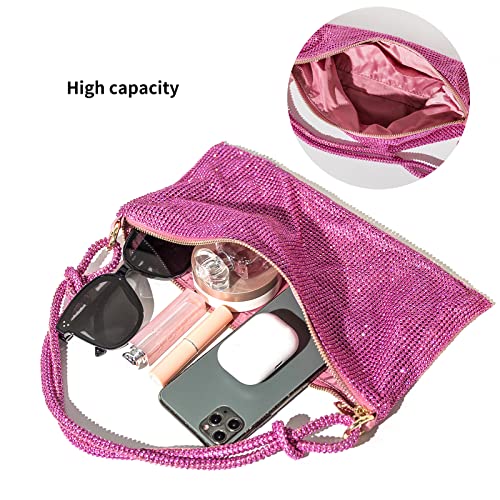 Rhinestone Shoulder Evening Bag for Women Stylish Sparkly Handbag and Purse Bling Hobo Shiny Clutch for Party Wedding (Pink)