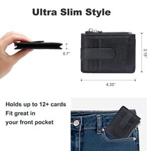 Fependu Slim Wallet for Women Thin Womens Card Holder RFID Blocking Genuine Leather Small Wallets Black