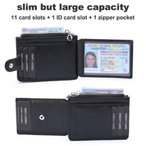 Fependu Slim Wallet for Women Thin Womens Card Holder RFID Blocking Genuine Leather Small Wallets Black